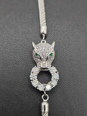 925 Sterling Silver Moissanite Panther Adjustable Bracelet 3ctw